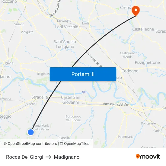 Rocca De' Giorgi to Madignano map
