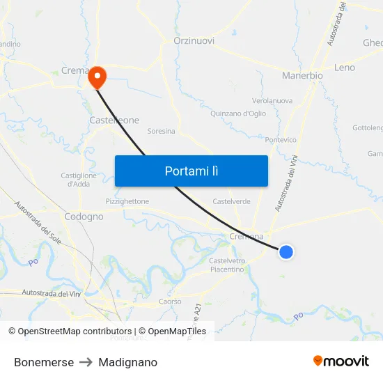 Bonemerse to Madignano map