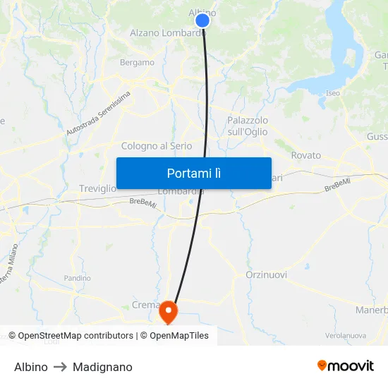 Albino to Madignano map