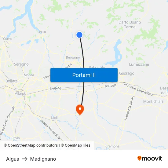 Algua to Madignano map