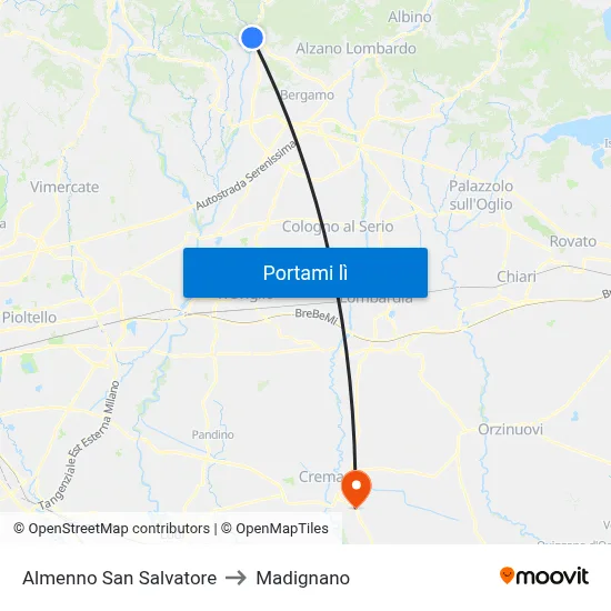 Almenno San Salvatore to Madignano map