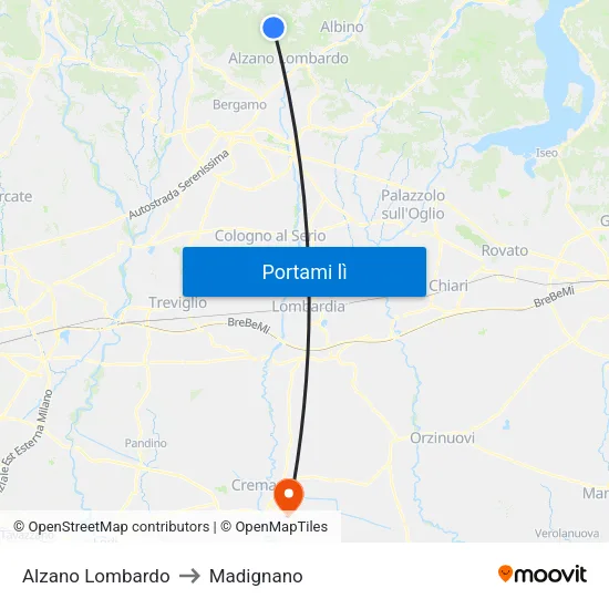 Alzano Lombardo to Madignano map