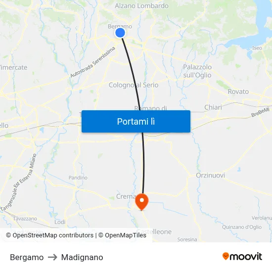Bergamo to Madignano map