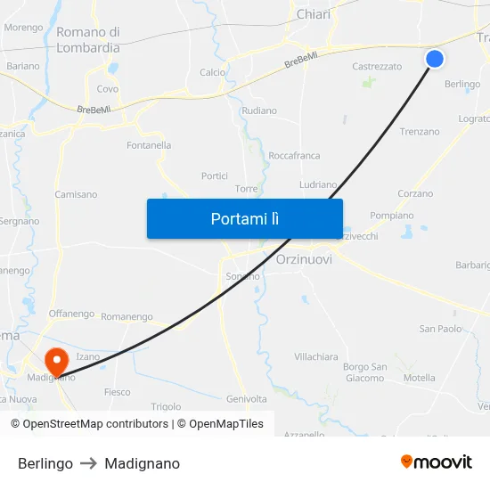 Berlingo to Madignano map