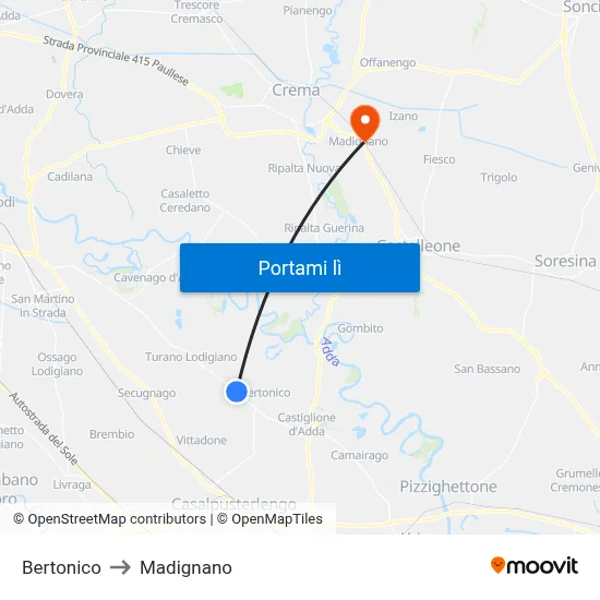 Bertonico to Madignano map