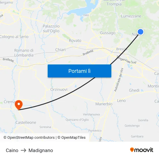 Caino to Madignano map