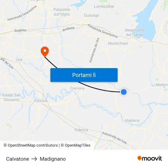 Calvatone to Madignano map