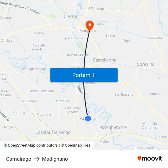 Camairago to Madignano map