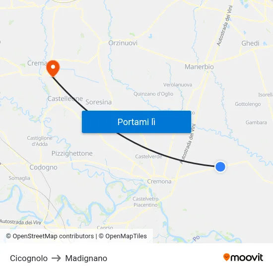 Cicognolo to Madignano map