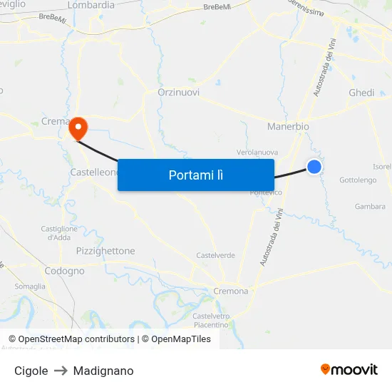 Cigole to Madignano map