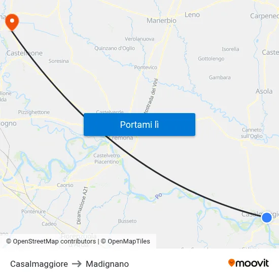 Casalmaggiore to Madignano map
