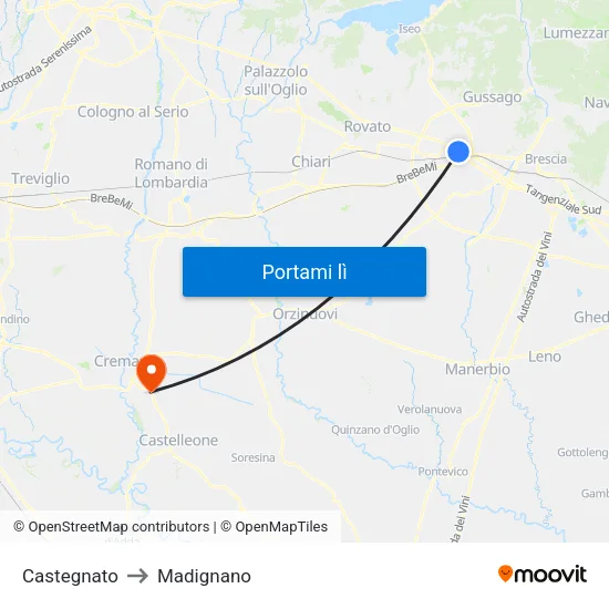 Castegnato to Madignano map