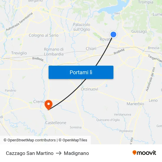 Cazzago San Martino to Madignano map