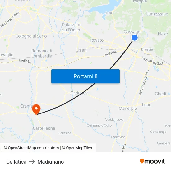 Cellatica to Madignano map