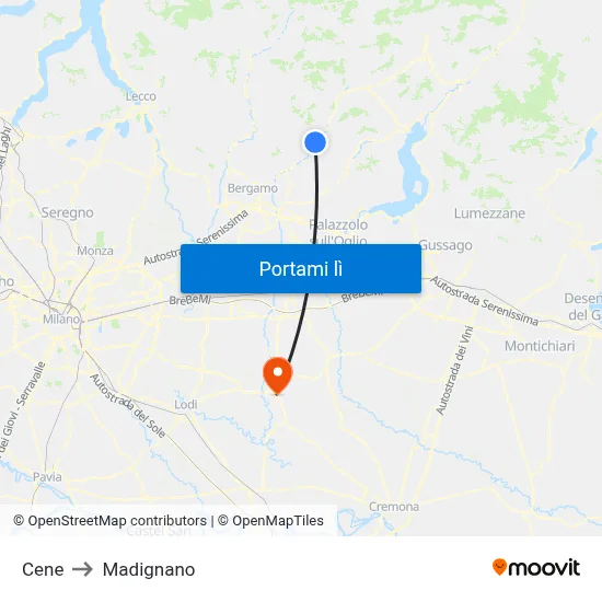 Cene to Madignano map