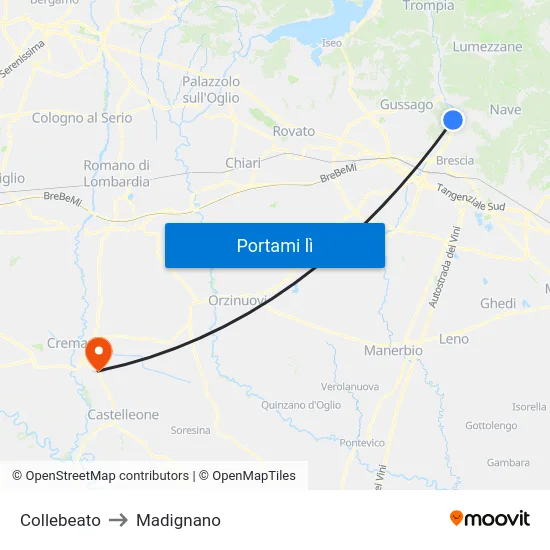 Collebeato to Madignano map