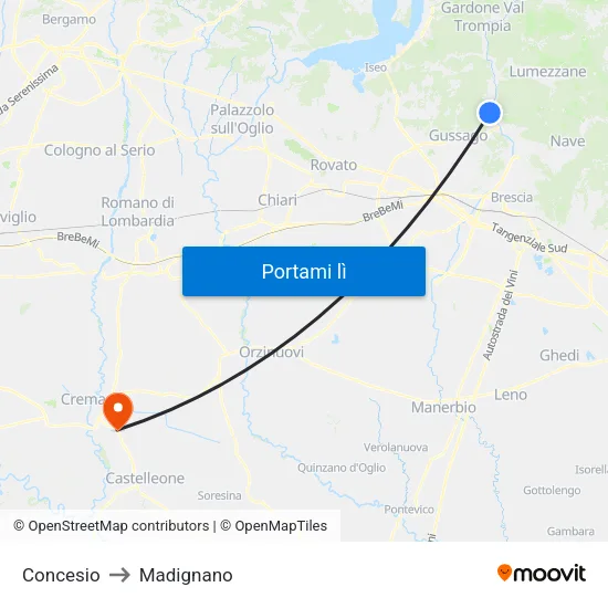 Concesio to Madignano map