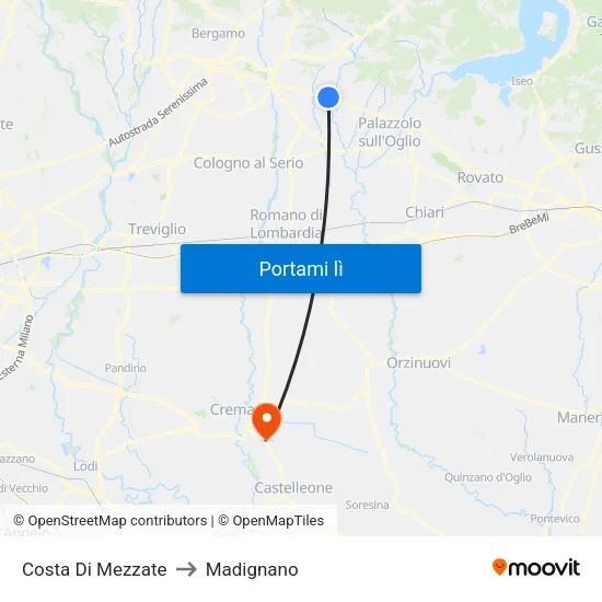 Costa Di Mezzate to Madignano map