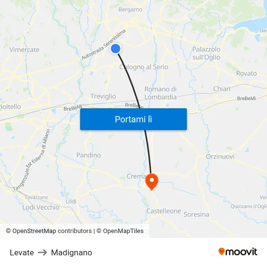 Levate to Madignano map