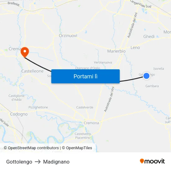 Gottolengo to Madignano map
