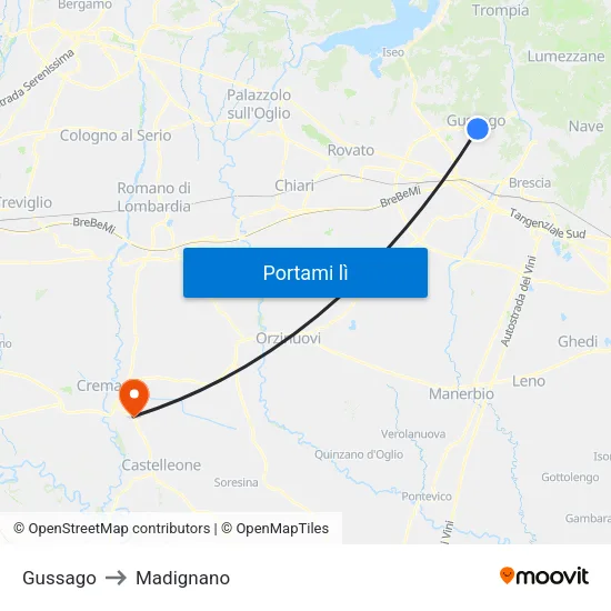 Gussago to Madignano map