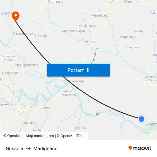 Gussola to Madignano map