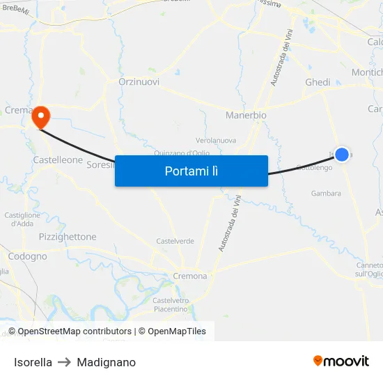 Isorella to Madignano map