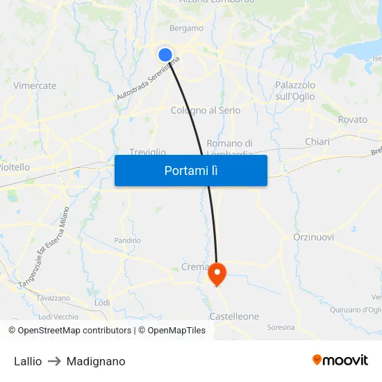 Lallio to Madignano map