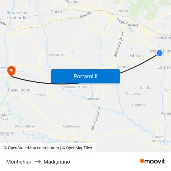 Montichiari to Madignano map