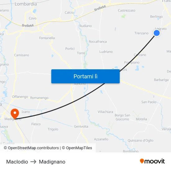 Maclodio to Madignano map