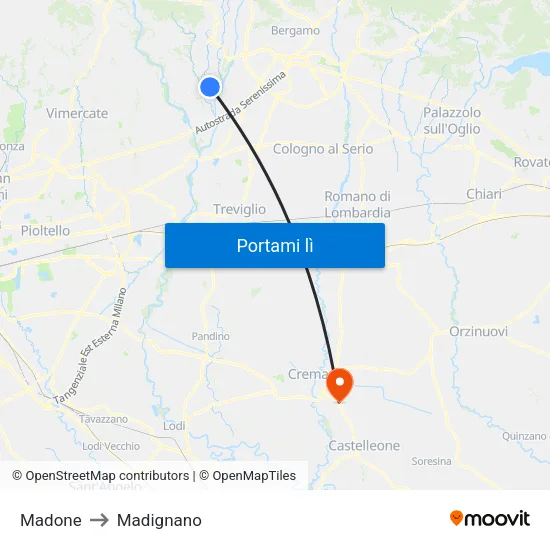 Madone to Madignano map