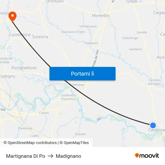 Martignana Di Po to Madignano map