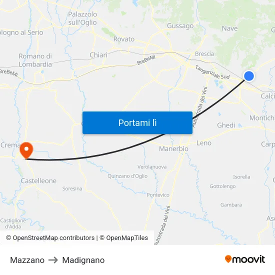 Mazzano to Madignano map