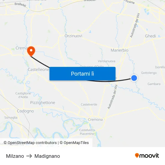 Milzano to Madignano map