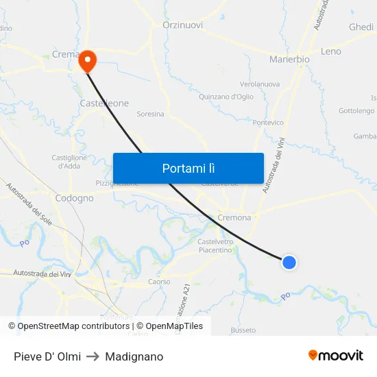 Pieve D' Olmi to Madignano map