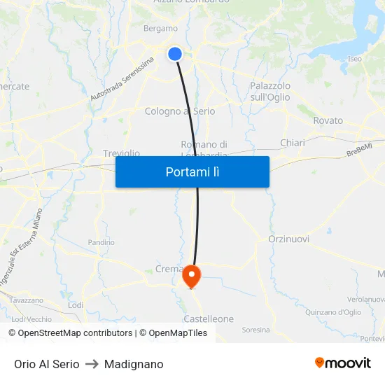 Orio Al Serio to Madignano map