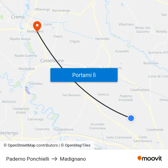Paderno Ponchielli to Madignano map