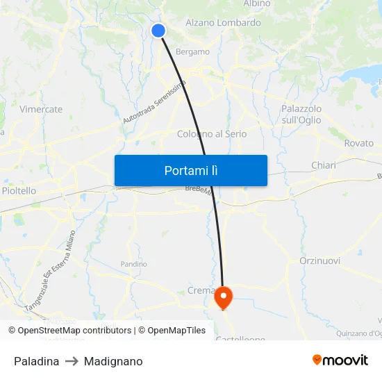 Paladina to Madignano map