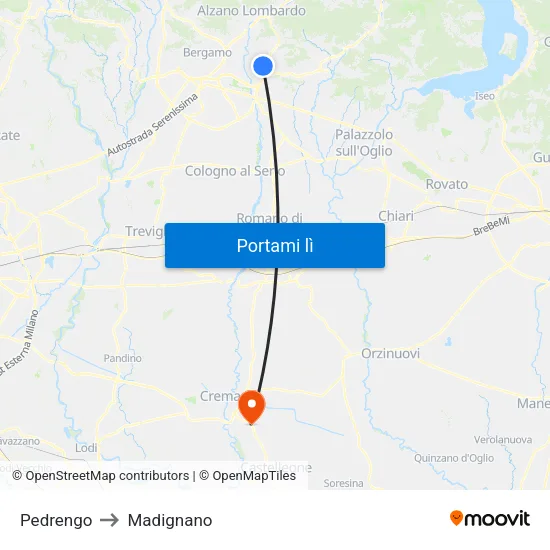 Pedrengo to Madignano map