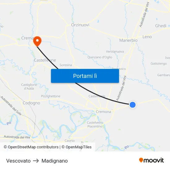 Vescovato to Madignano map