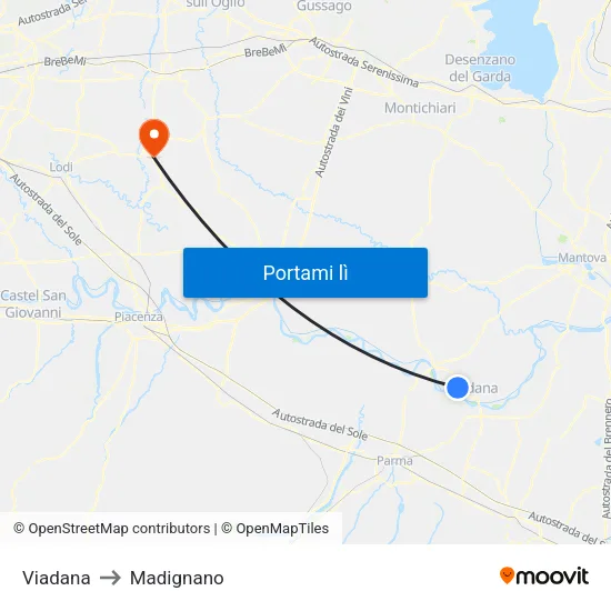 Viadana to Madignano map