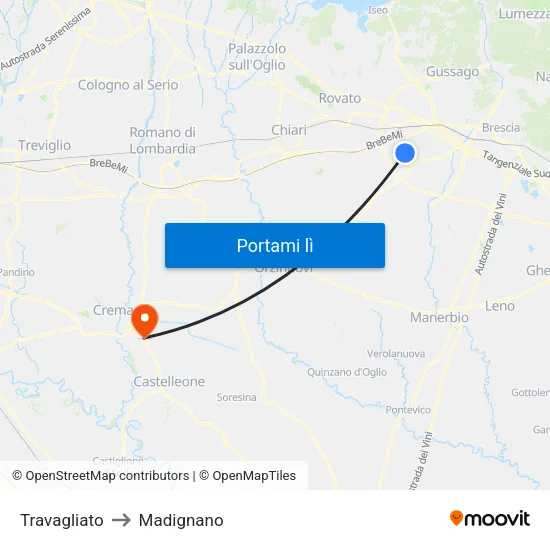 Travagliato to Madignano map