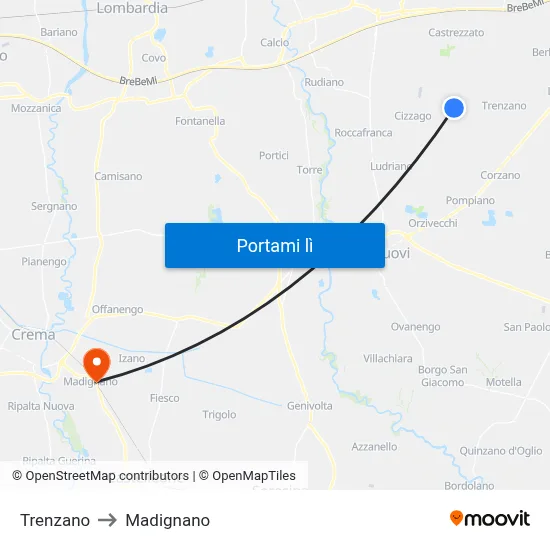 Trenzano to Madignano map