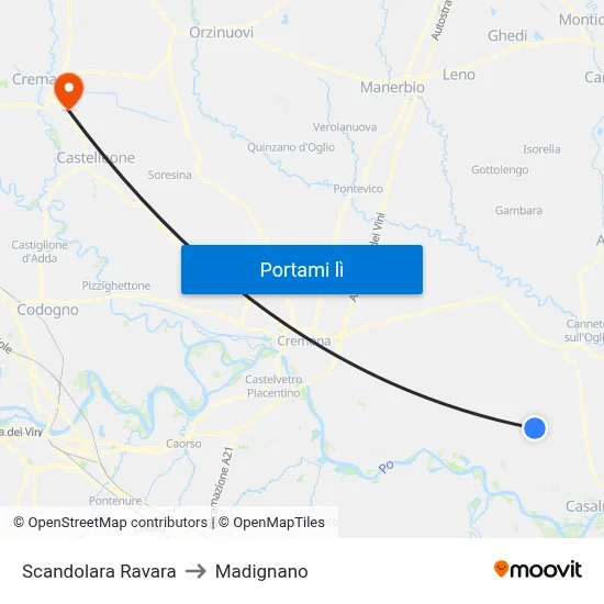 Scandolara Ravara to Madignano map