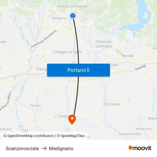 Scanzorosciate to Madignano map