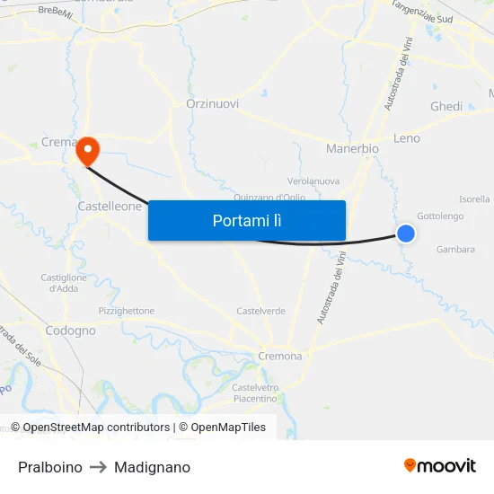 Pralboino to Madignano map