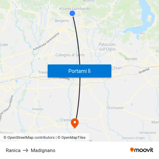 Ranica to Madignano map