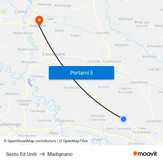 Sesto Ed Uniti to Madignano map