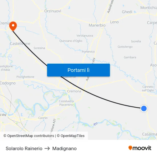 Solarolo Rainerio to Madignano map