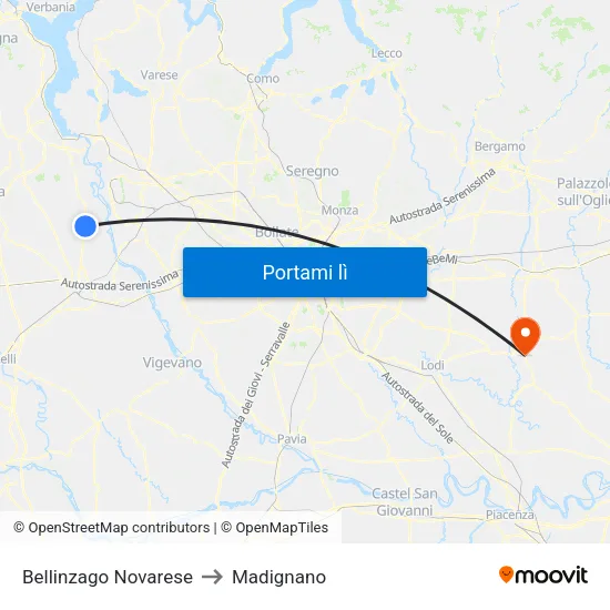Bellinzago Novarese to Madignano map